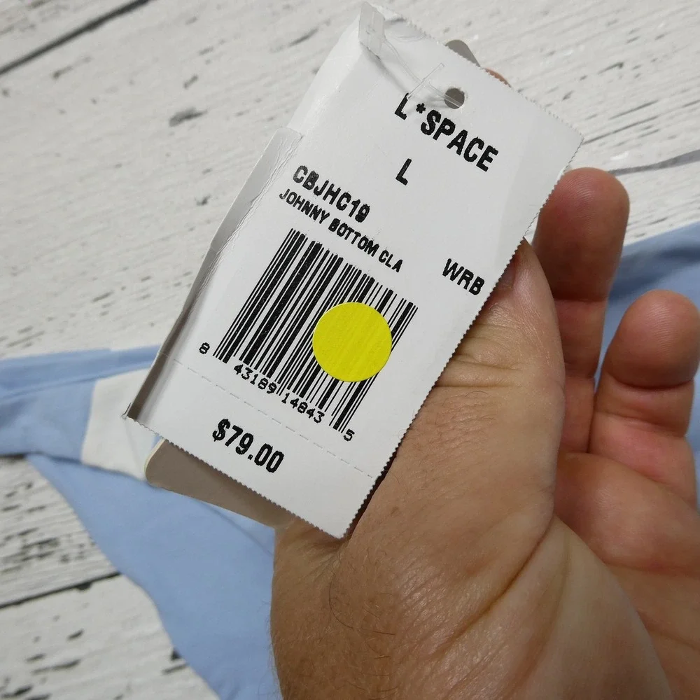 L Space Johnny Bikini Bottom Womens‎ Large Blue White Swimwear Made USA CBJHC18